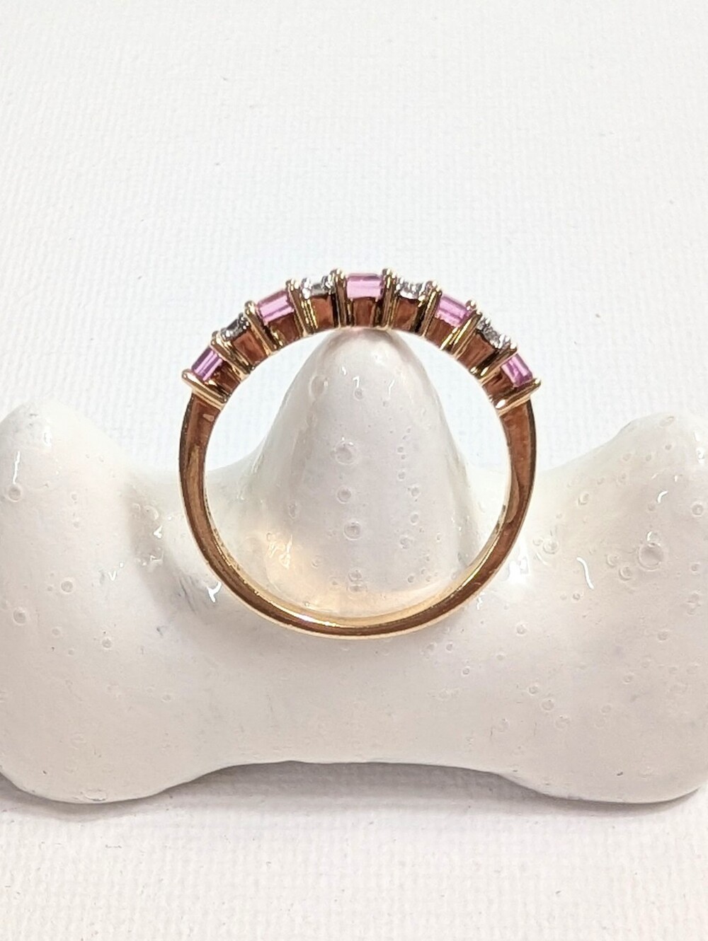 JTV 10K Yellow Gold Pink Sapphire Diamond Half Eternity Ring Size 7 - Picture 7 of 7